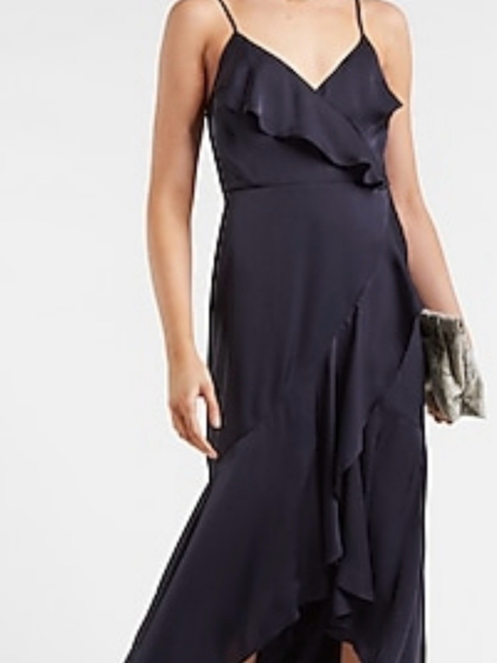 Women's Navy Blue Ruffle Slip Dress